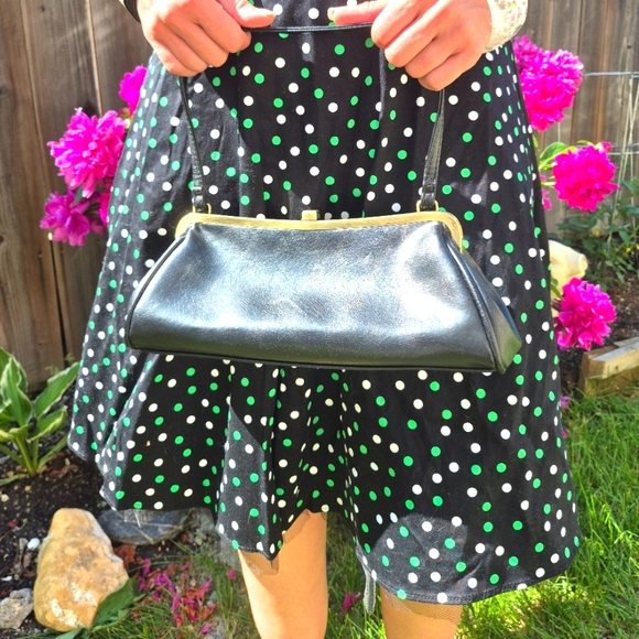 Vintage Strapless polka dot dress with crinoline black white green - Picture 5 of 13